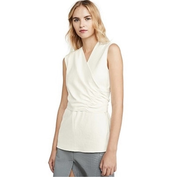 Tibi Women's White Shirred Flap Sleeveless V Neck Top Sz XS Office Career Preppy - Picture 1 of 10